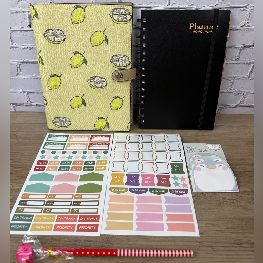 NWT Coach Notebook with lemon print with a free Planner Set